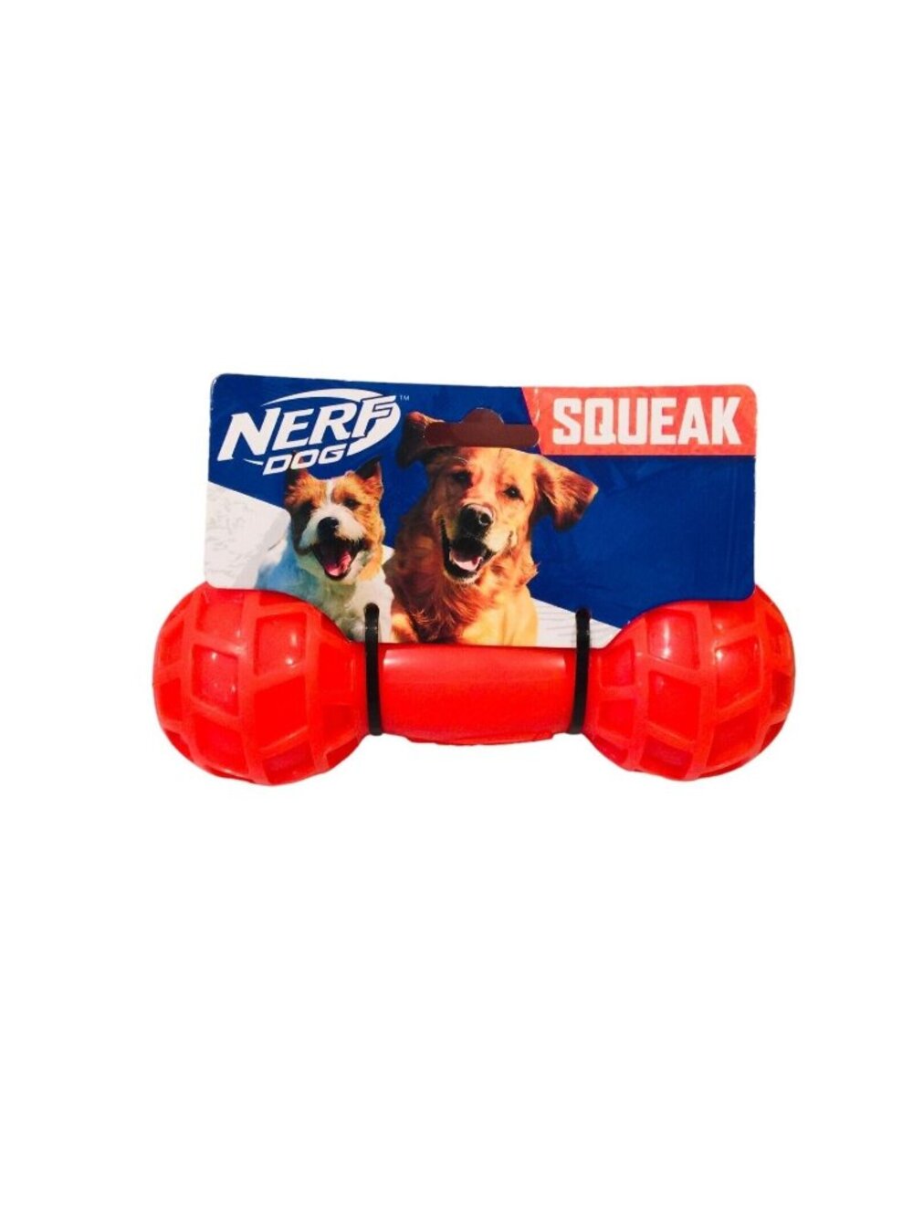 NERF DOG Squeaker Orange Blue Barbell Dog Fetch Toy